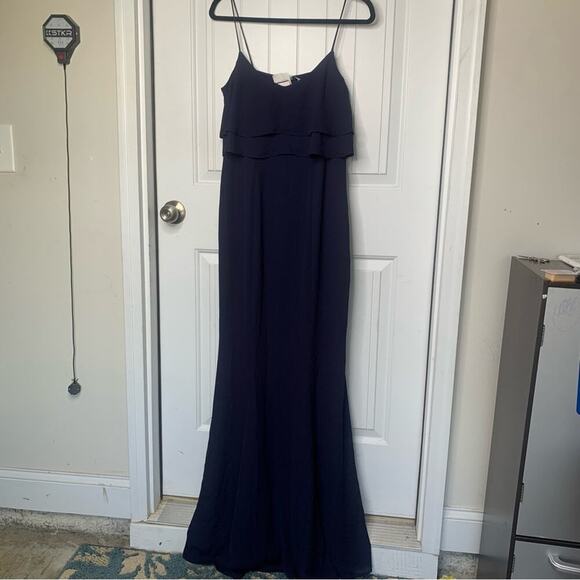 Bhldn anthropologie Navy sleeveless ruffle gown maxi dress prom wedding‎ guest 8 - Picture 3 of 8